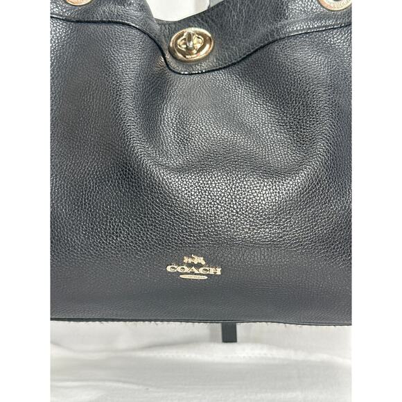 COACH Original Pebbled Turnlock Chain 3 Compartment Tote Shoulder Bag Black/Gld - Picture 2 of 16